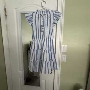 Sail to sable blue and white dress NWT ruffle sleeve